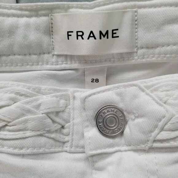 NEW FRAME DENIM Braid Waistband Le Crop Mini Boot Cut Jeans Size 28 - Picture 6 of 7